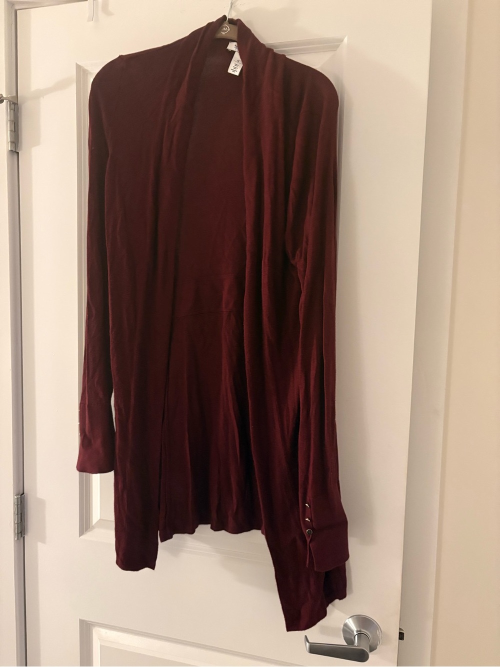 White House Black Market Long Open-Front Draped Cardigan - Burgundy